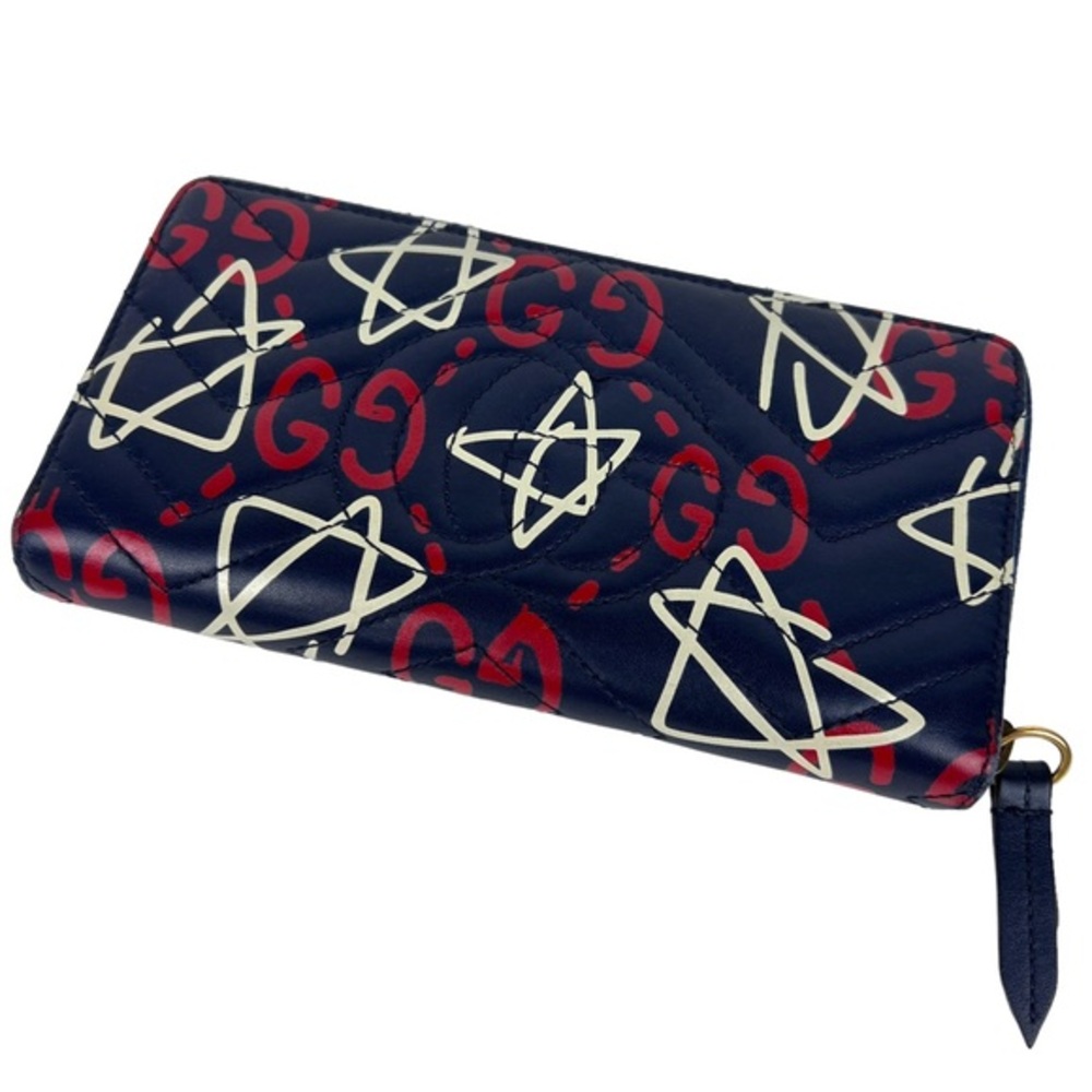 Gucci Ghost Star Graffiti Printed Leather Marmont Zippy Wallet - Picture 2 of 9